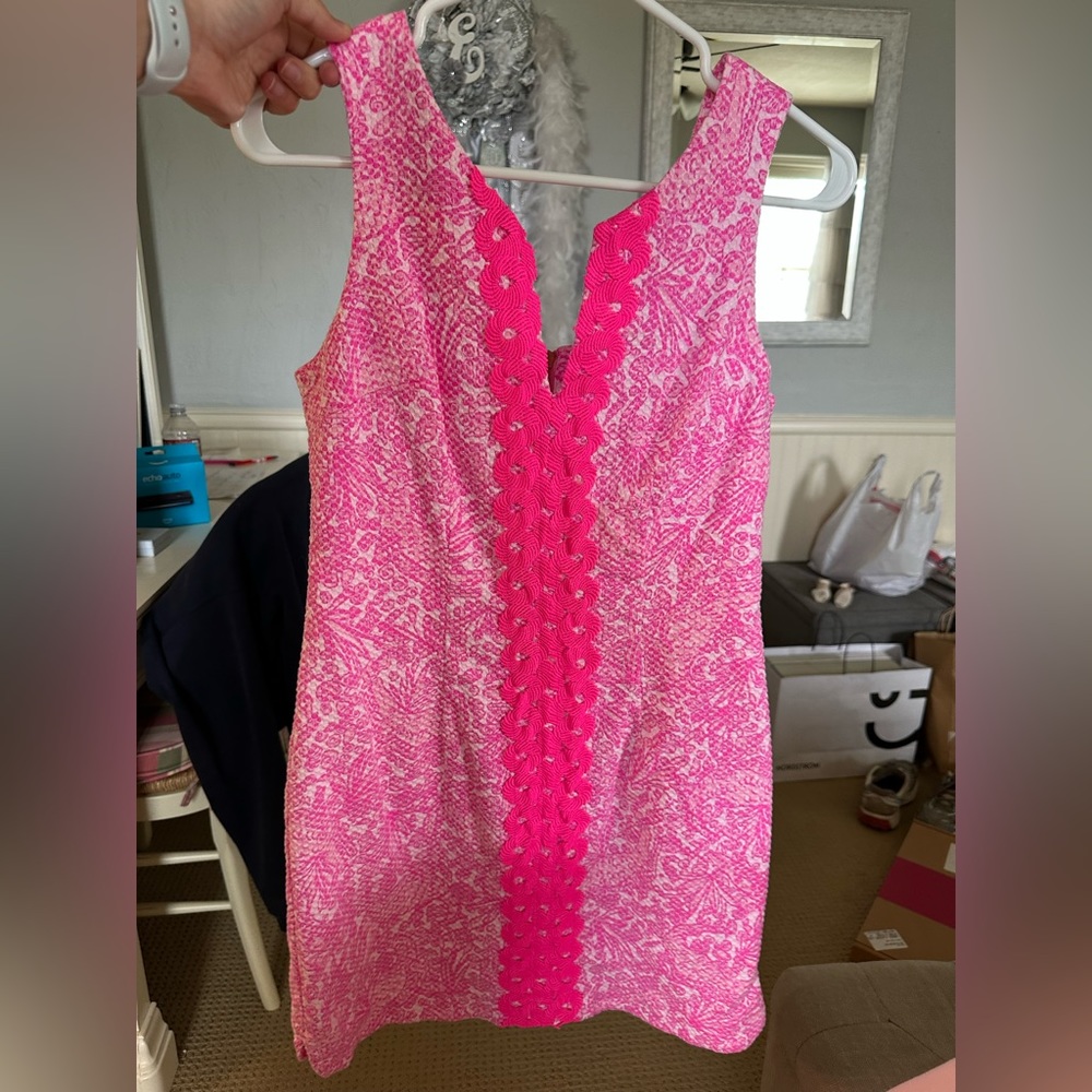 Lilly Pulitzer Hot Pink and White Sleeveless Shift Dress
